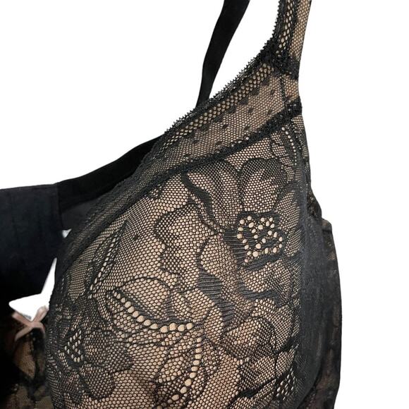 Cacique Black Modern Lace Covered LL BALC Nude Lined Underwire Bra Floral 44DDD - Picture 3 of 16